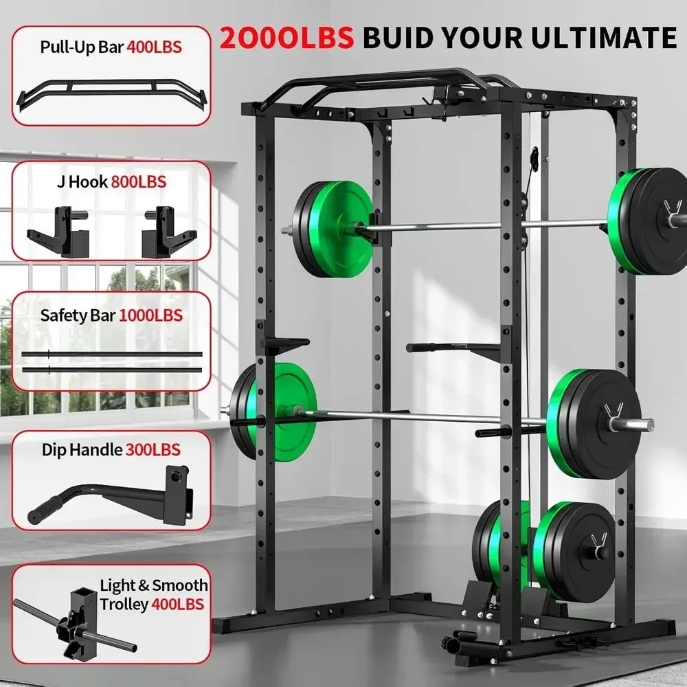 2000LBS Capacity Power Rack wi - Lat Pulldown Cable 评论和价格