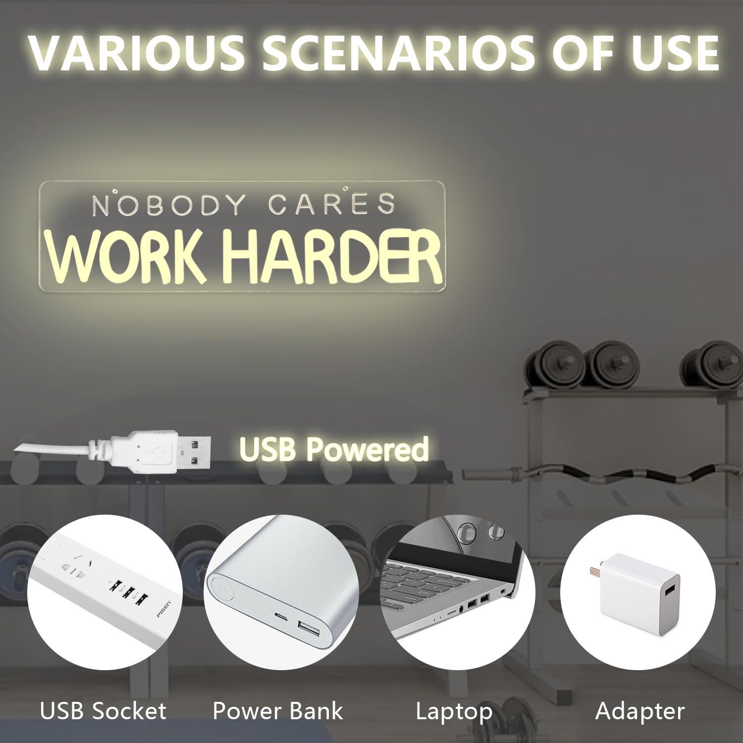 Nobody Cares Work Harder Neon  - Home Gym Neon Sign 评论和价格