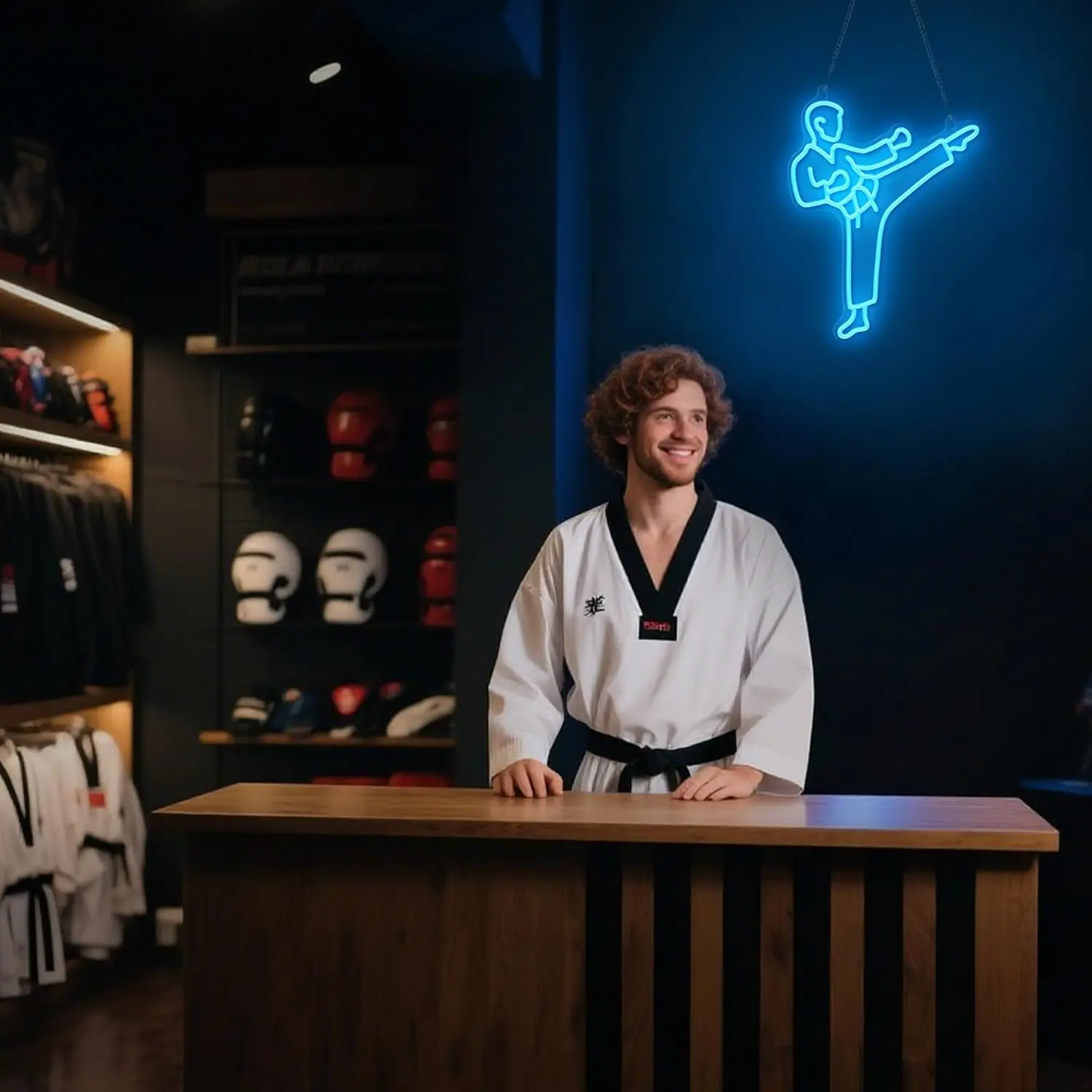 Karate Man Neon Sign Blue LED  - Home Gym Neon Sign 评论和价格